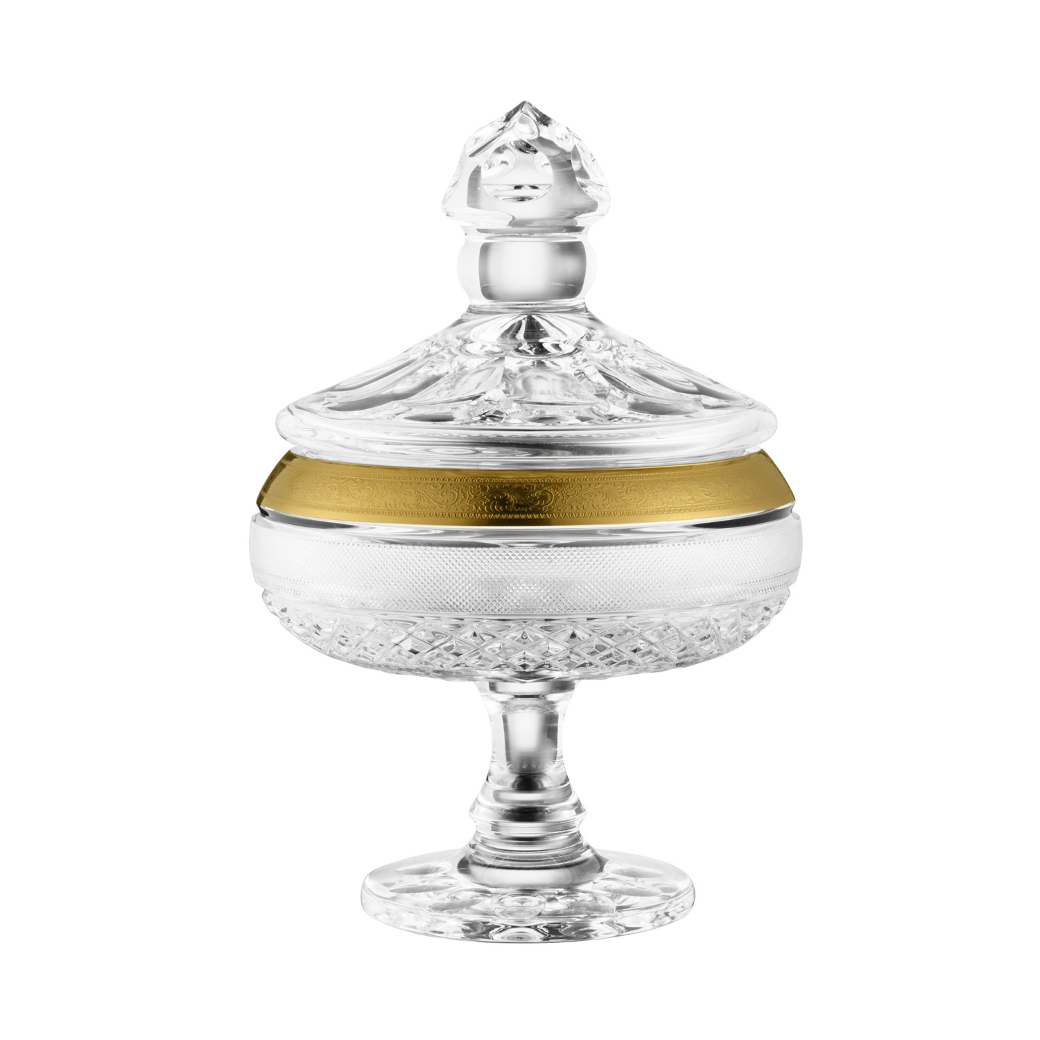 Dose mit Deckel Kristall Rococo klar Goldrand (20 cm)