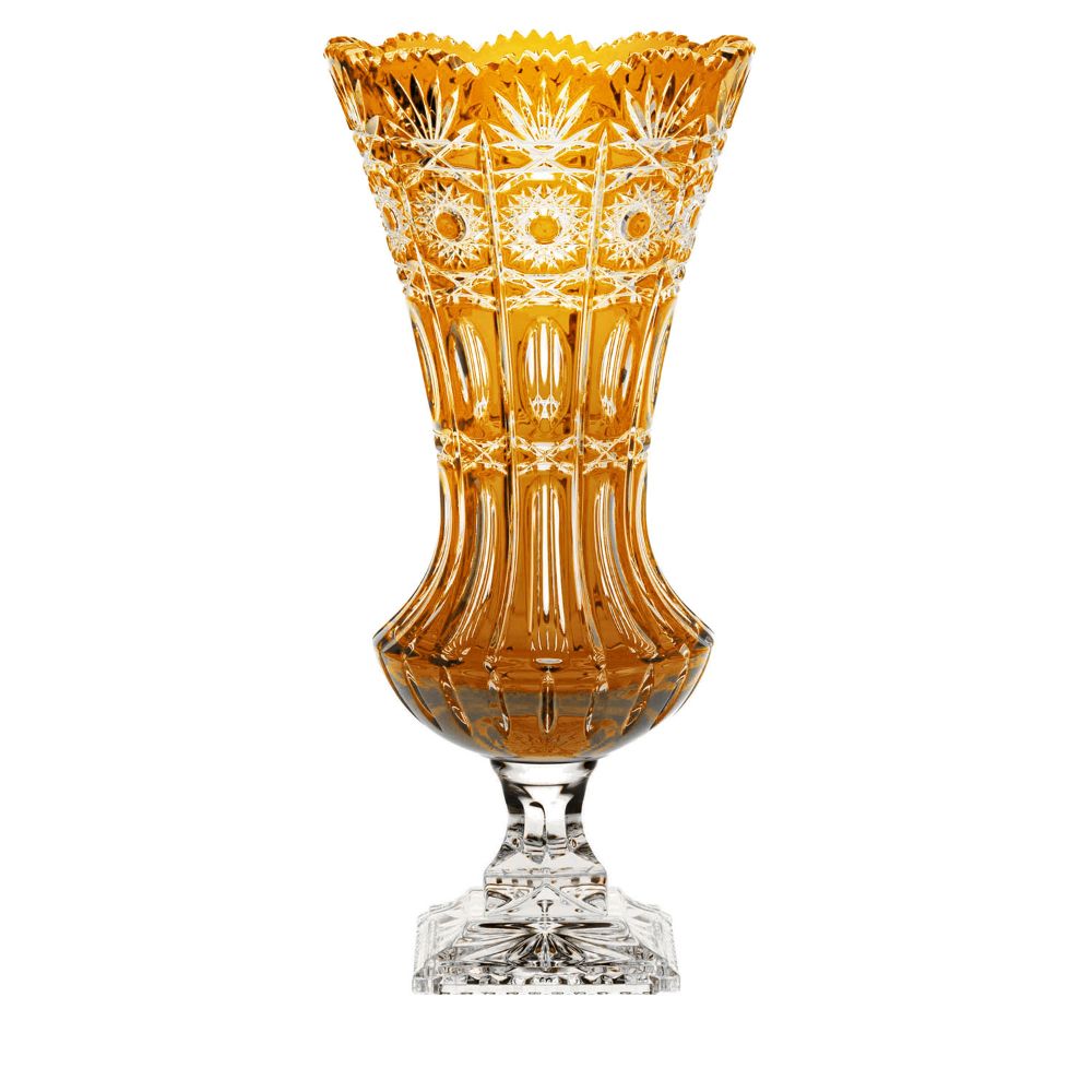 Kristallglas, Glasvase, Ornamentiertes Glas, Farbton Bernstein?, Stilvoller Dekor