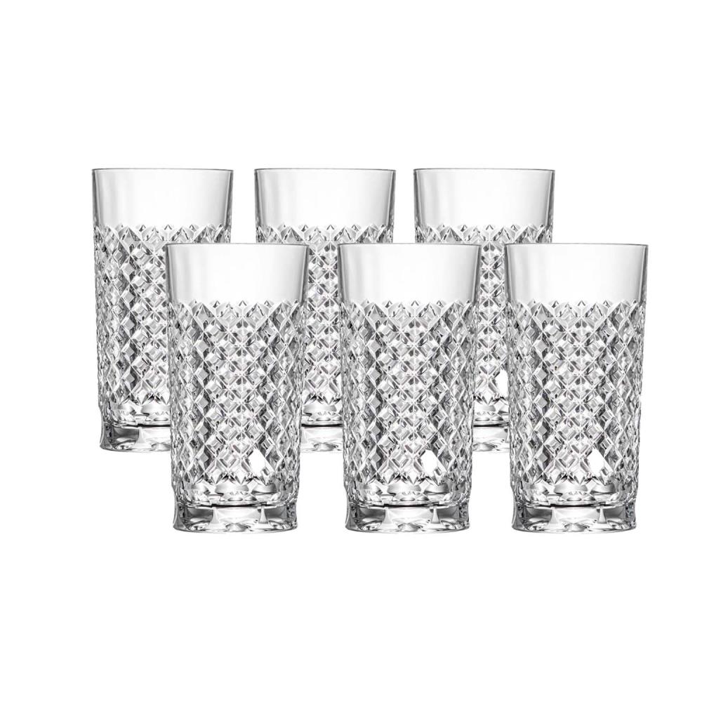 6er-Set Wasserglas Kristall Karo clear (14 cm)