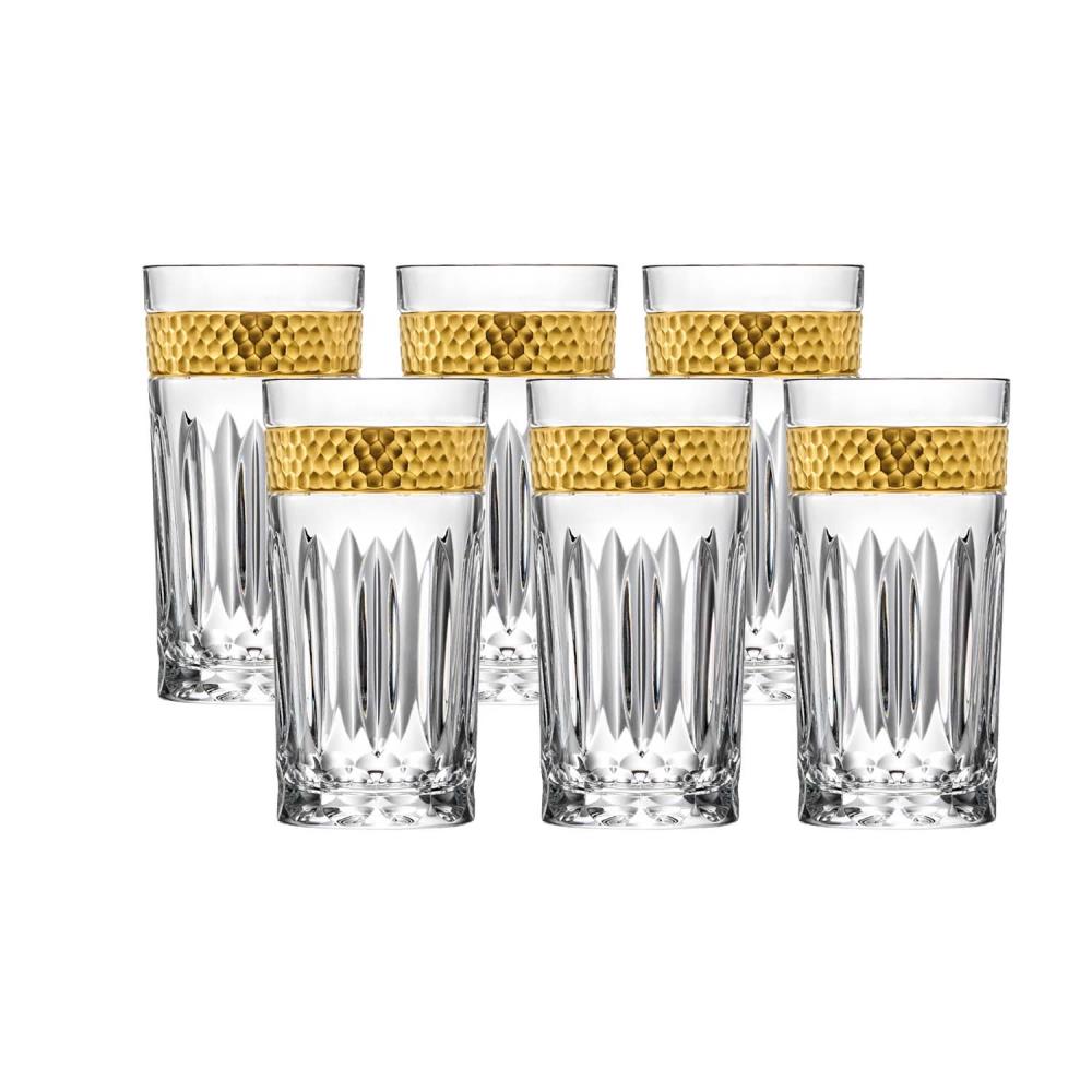 6er-Set Wasserglas Kristall Bloom Gold (14 cm)