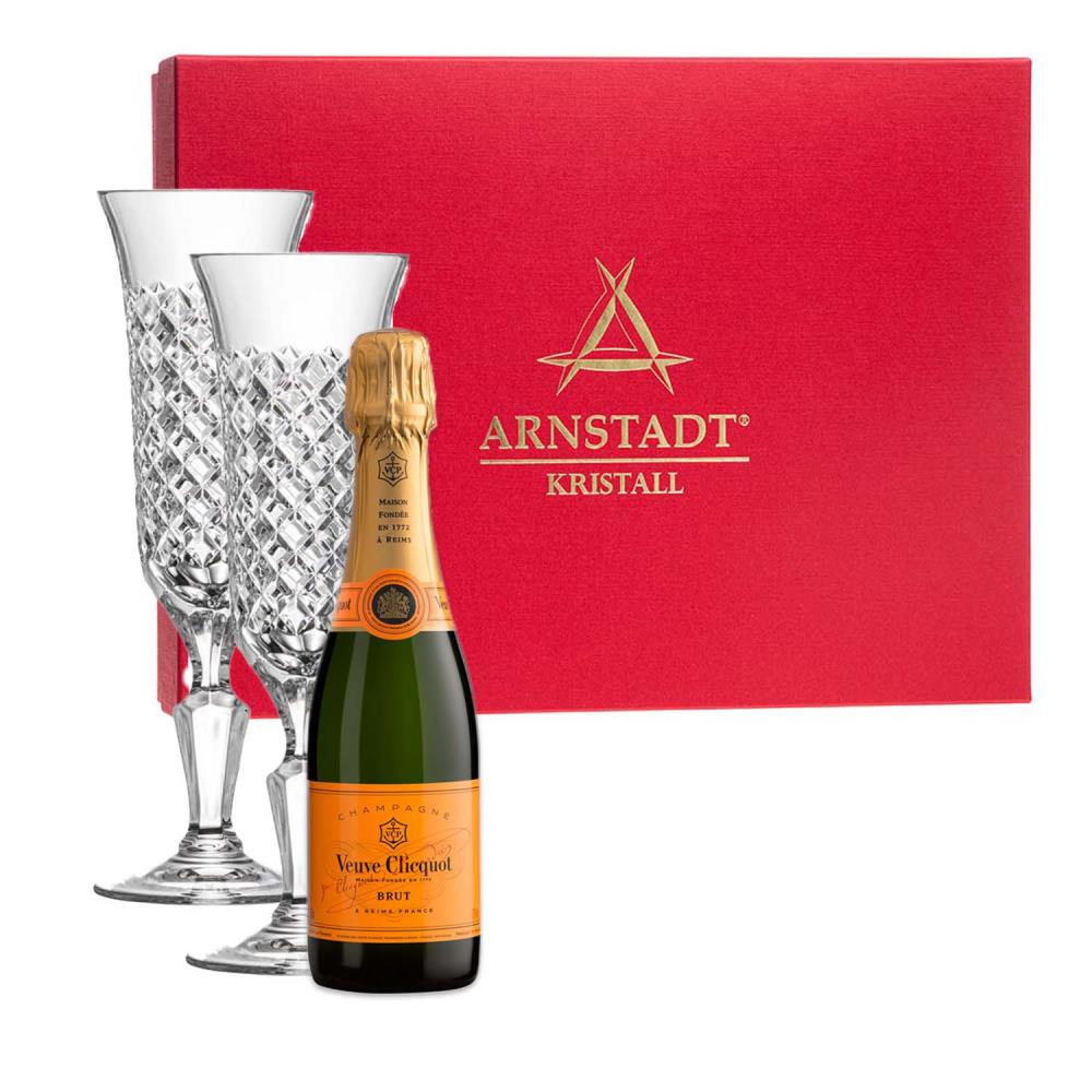 2er Sektglas-Set Karo + CHAMPAGNE VEUVE CLICQUOT BRUT