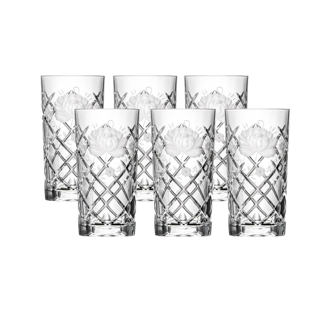 6er-Set Wasserglas Kristall Sunrose clear (13,5 cm)